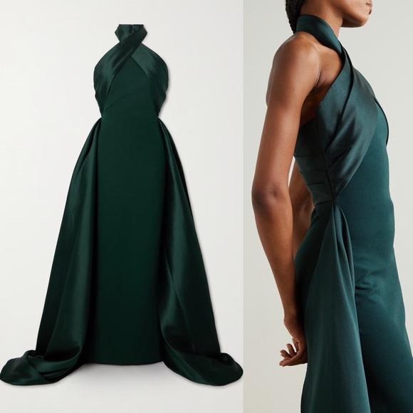 Solace London Rumi Emerald Green Satin Twill Crepe Halterneck Gonwn Size 6 - Picture 2 of 13